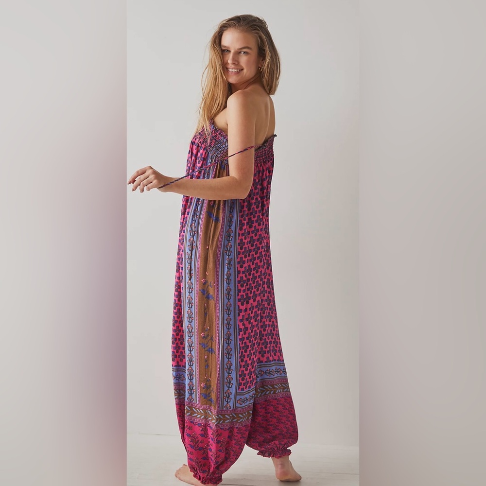 Free People Fuchsia & Purple Printed Wide-Leg Jumpsuit - Picture 2 of 6